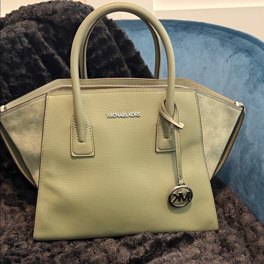 Michael Kors Olive Green Leather Satchel with Logo Charm